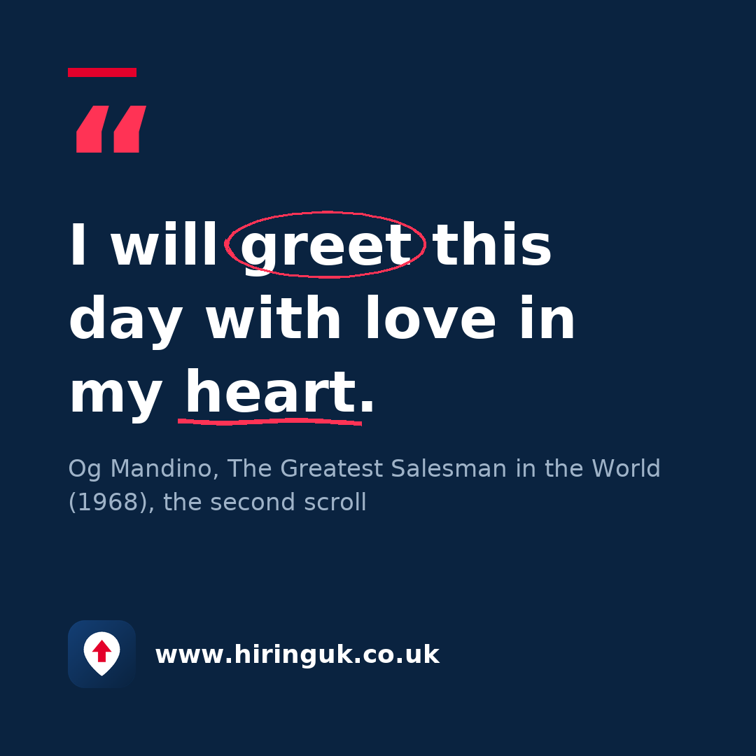 Quote card: I will greet this day with love in my heart.