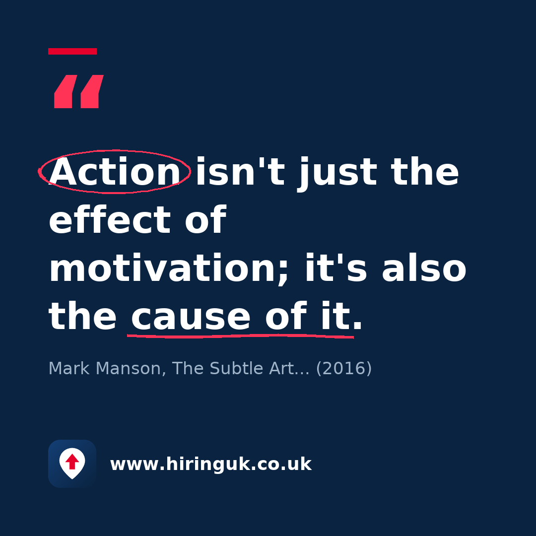 Quote card: Action isn't just the effect of motivation; it's also the cause of it.