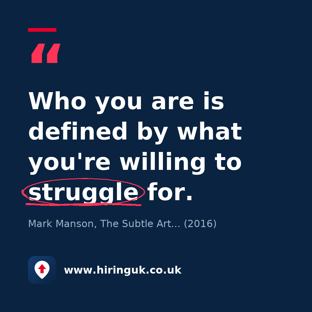 Quote card: Who you are is defined by what you're willing to struggle for.