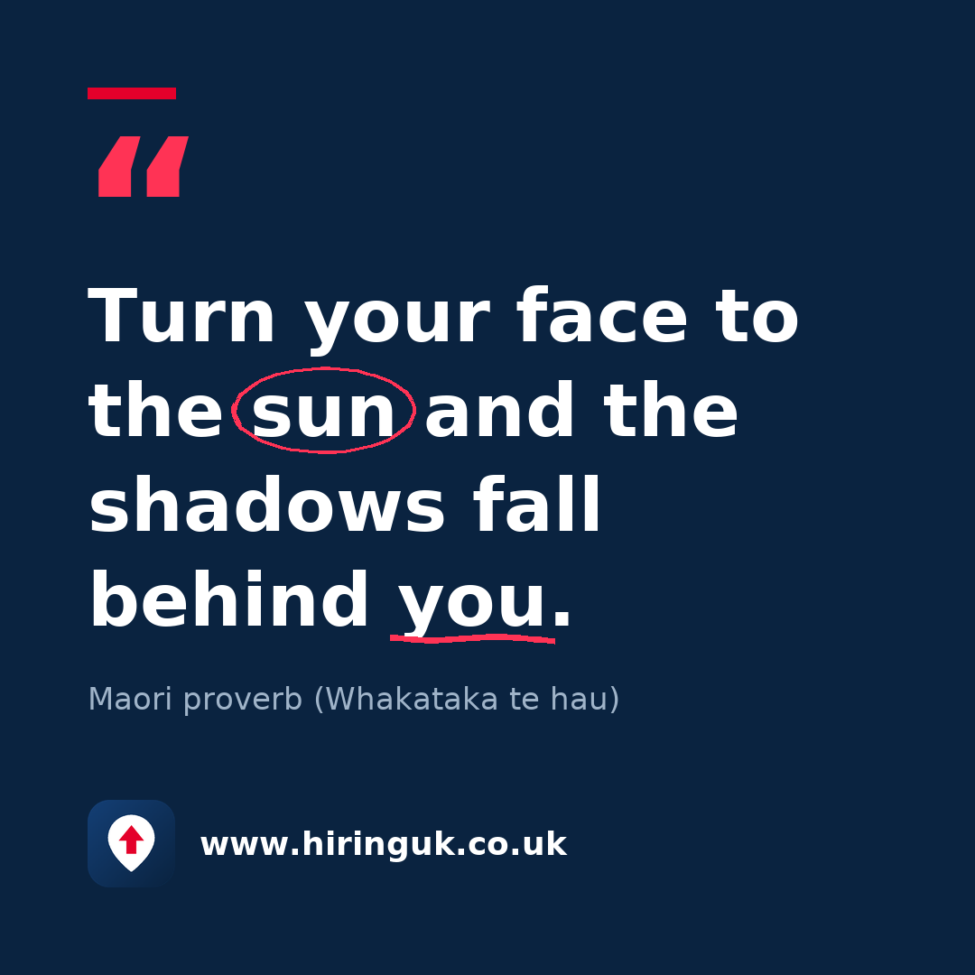 Quote card: Turn your face to the sun and the shadows fall behind you.
