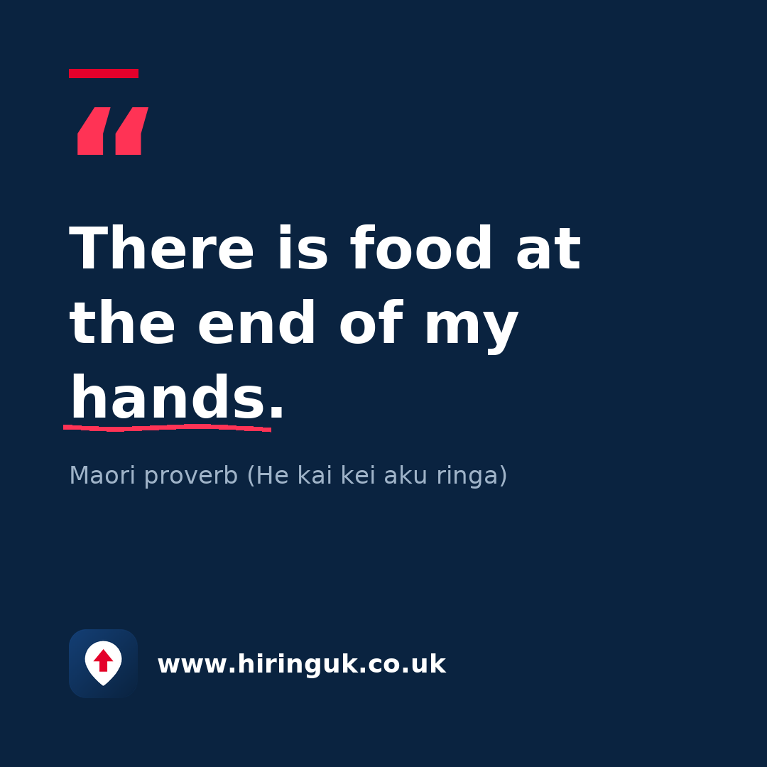 Quote card: There is food at the end of my hands.