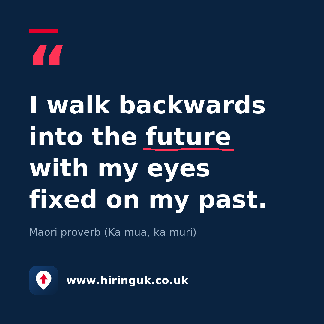 Quote card: I walk backwards into the future with my eyes fixed on my past.