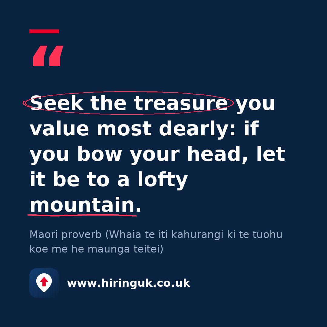 Quote card: Seek the treasure you value most dearly: if you bow your head, let it be to a lofty mountain.