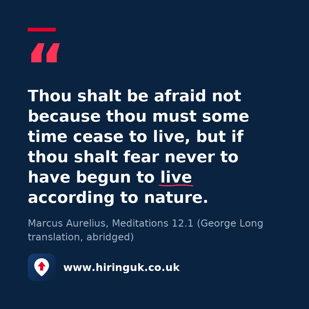 Quote card: Thou shalt be afraid not because thou must some time cease to live, but if thou shalt fear never to have begun to live according to nature.