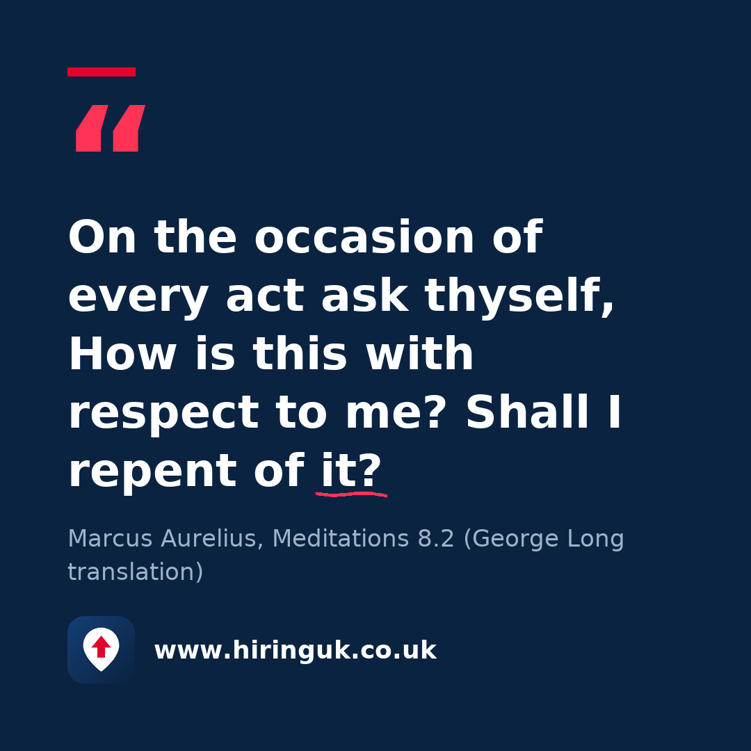 Quote card: On the occasion of every act ask thyself, How is this with respect to me? Shall I repent of it?