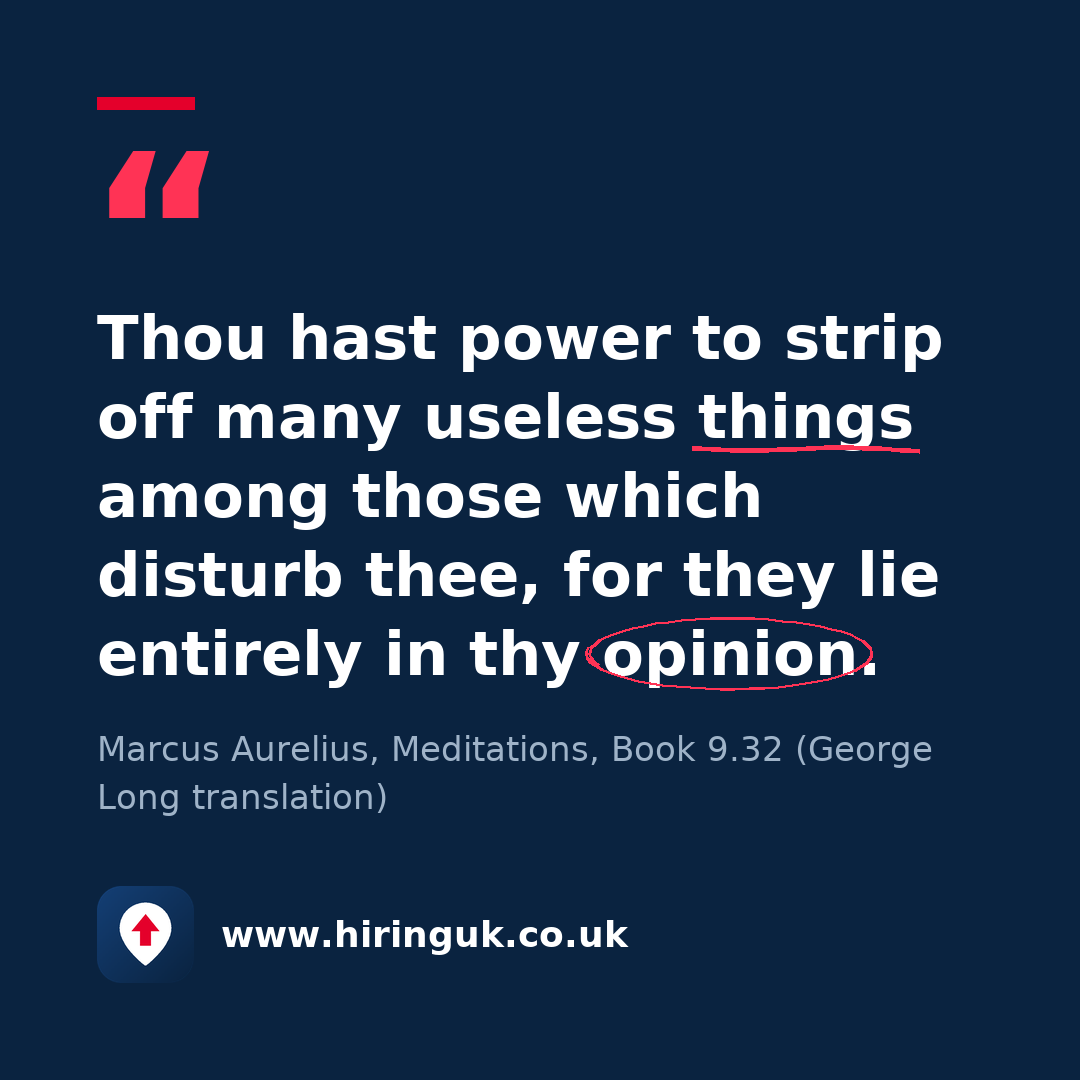 Quote card: Thou hast power to strip off many useless things among those which disturb thee, for they lie entirely in thy opinion.