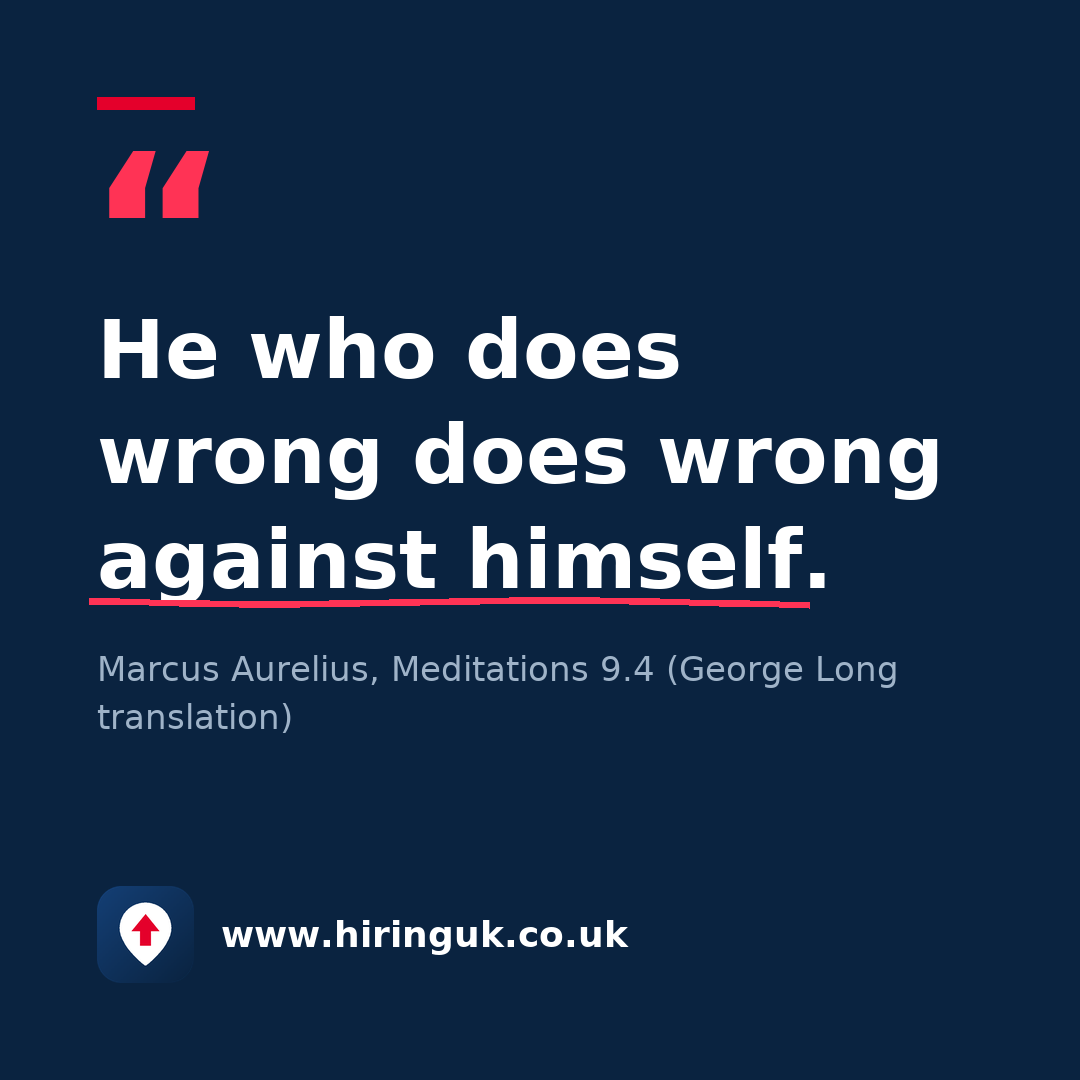 Quote card: He who does wrong does wrong against himself.