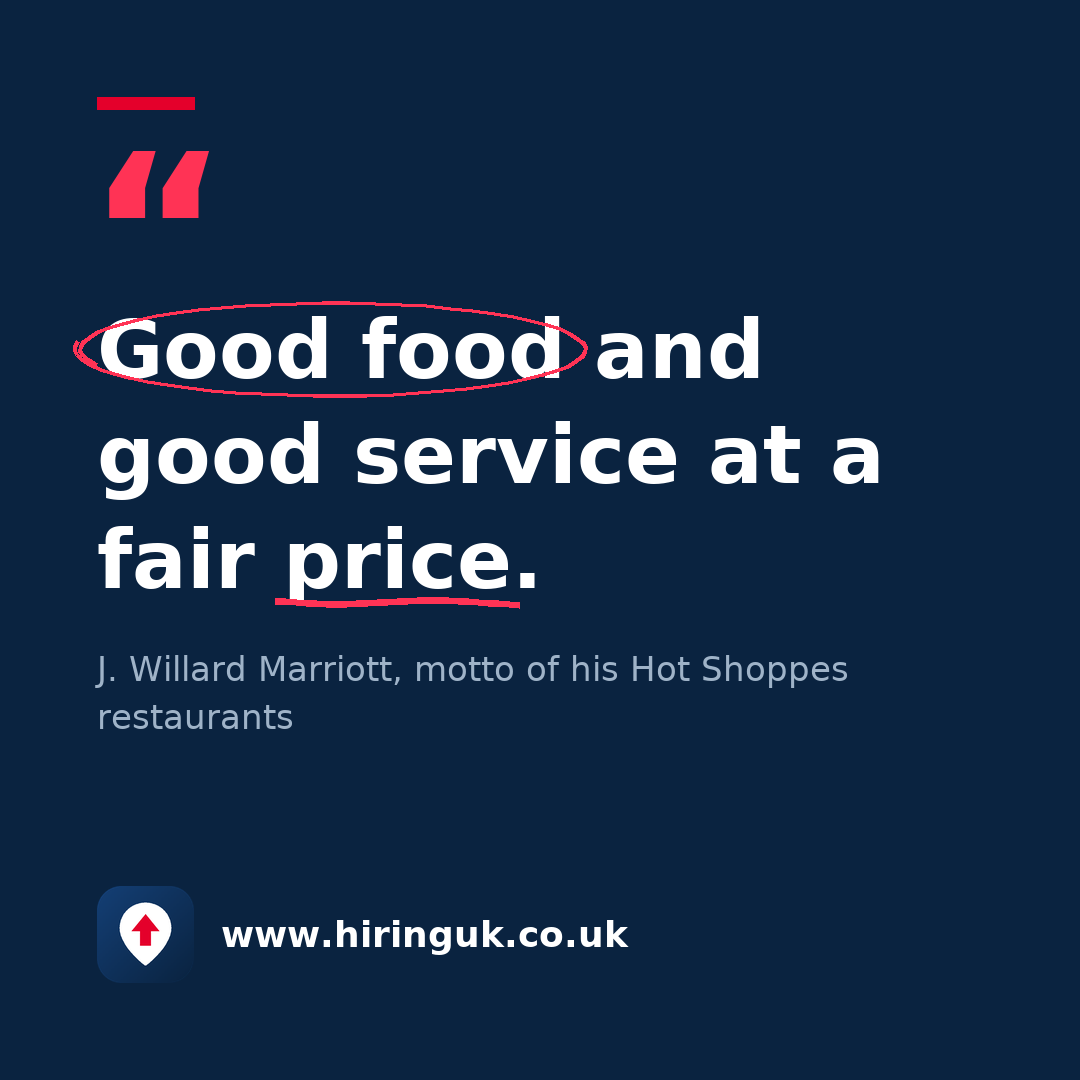 Quote card: Good food and good service at a fair price.