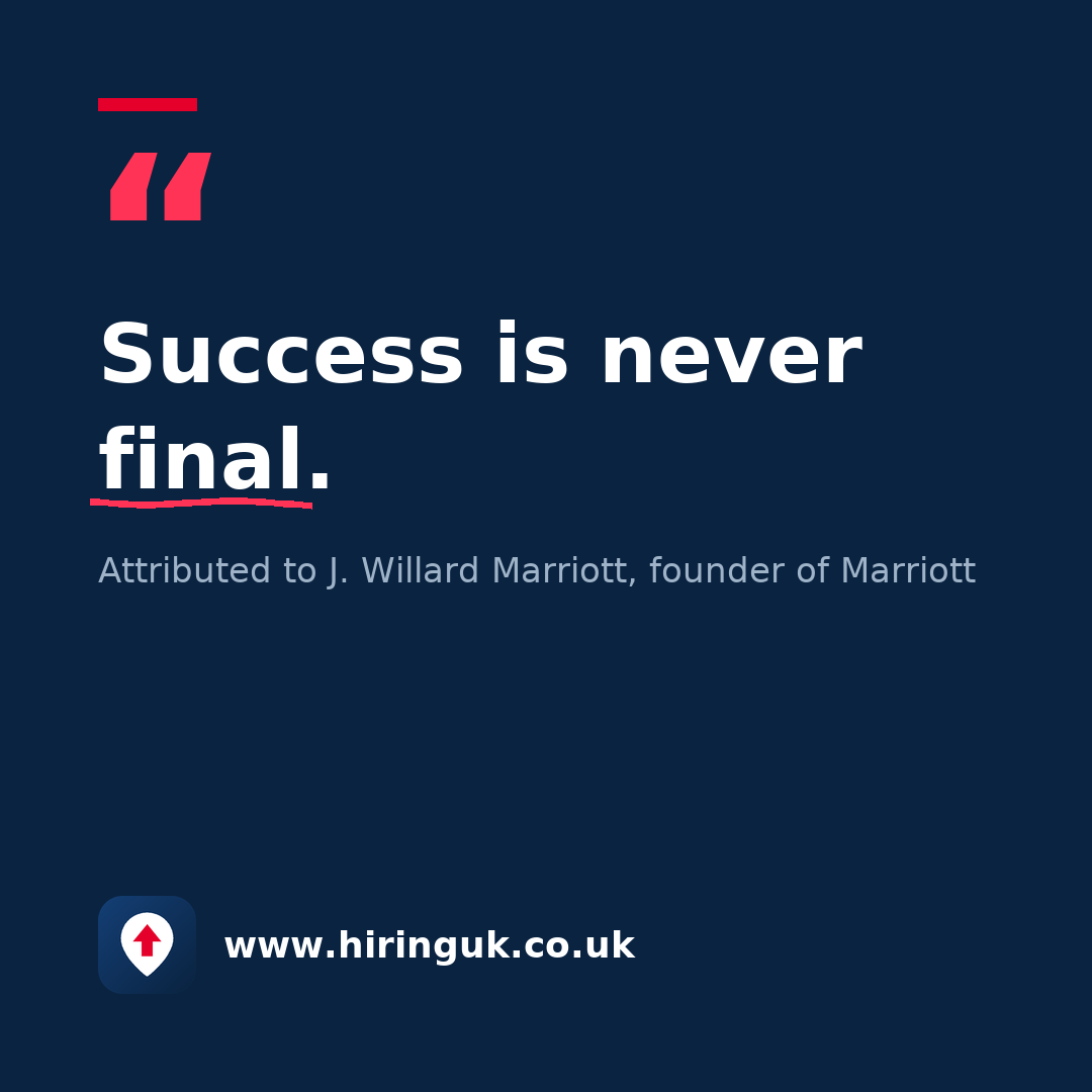 Quote card: Success is never final.