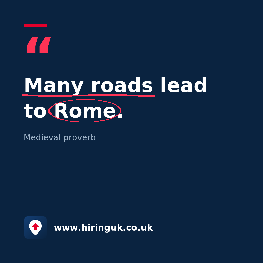 Quote card: Many roads lead to Rome.