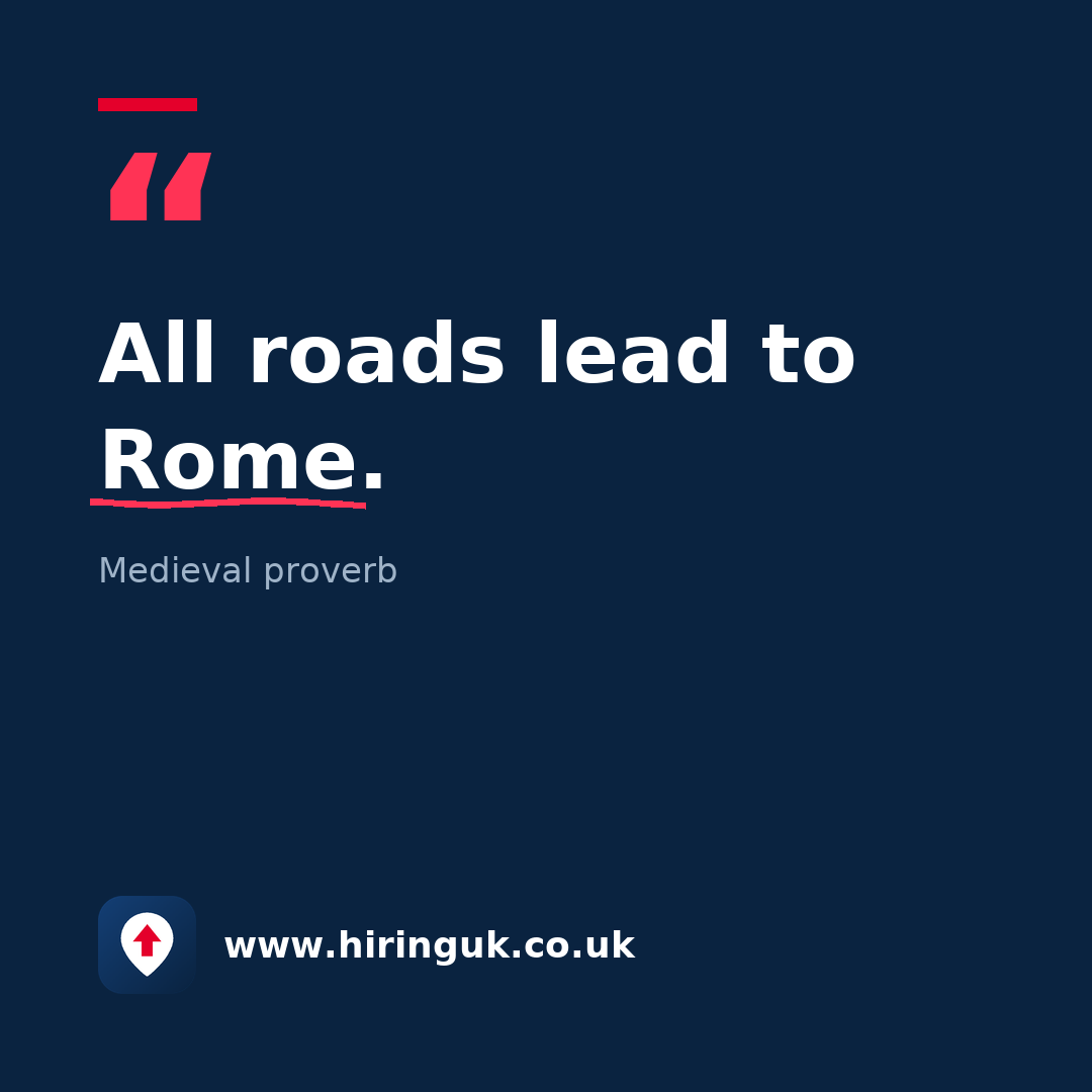 Quote card: All roads lead to Rome.