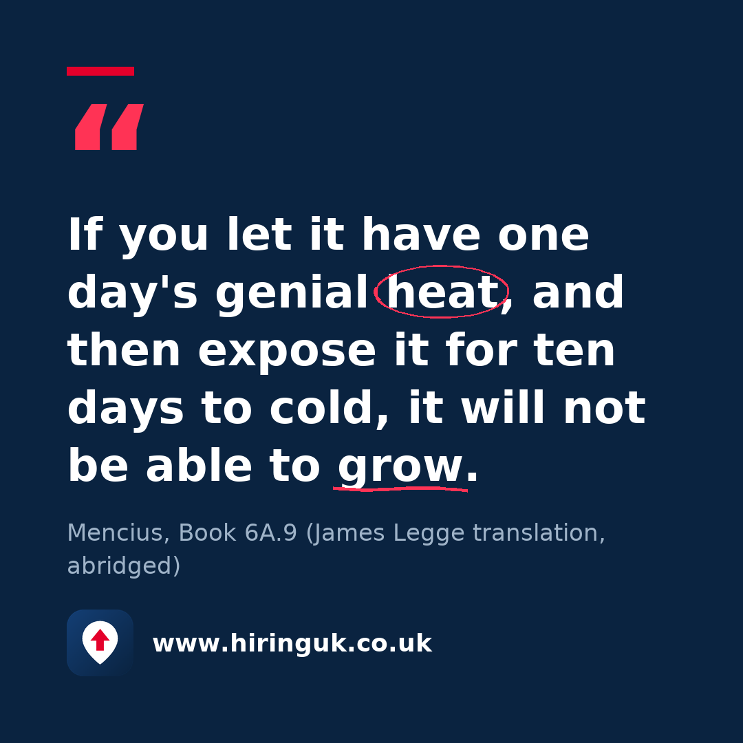 Quote card: If you let it have one day's genial heat, and then expose it for ten days to cold, it will not be able to grow.