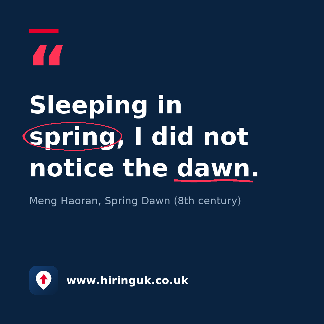 Quote card: Sleeping in spring, I did not notice the dawn.