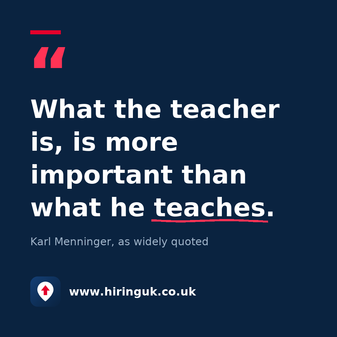 Quote card: What the teacher is, is more important than what he teaches.