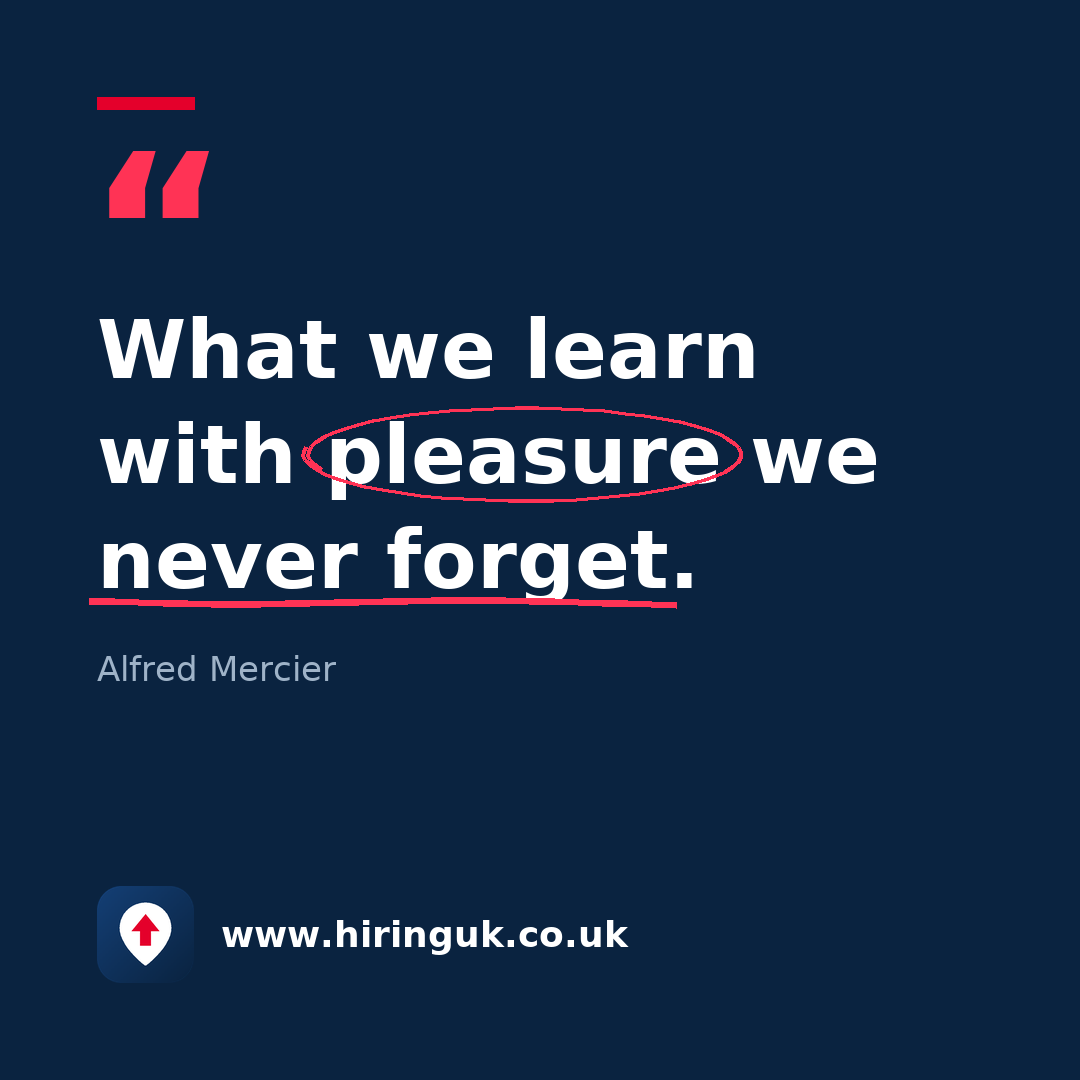 Quote card: What we learn with pleasure we never forget.