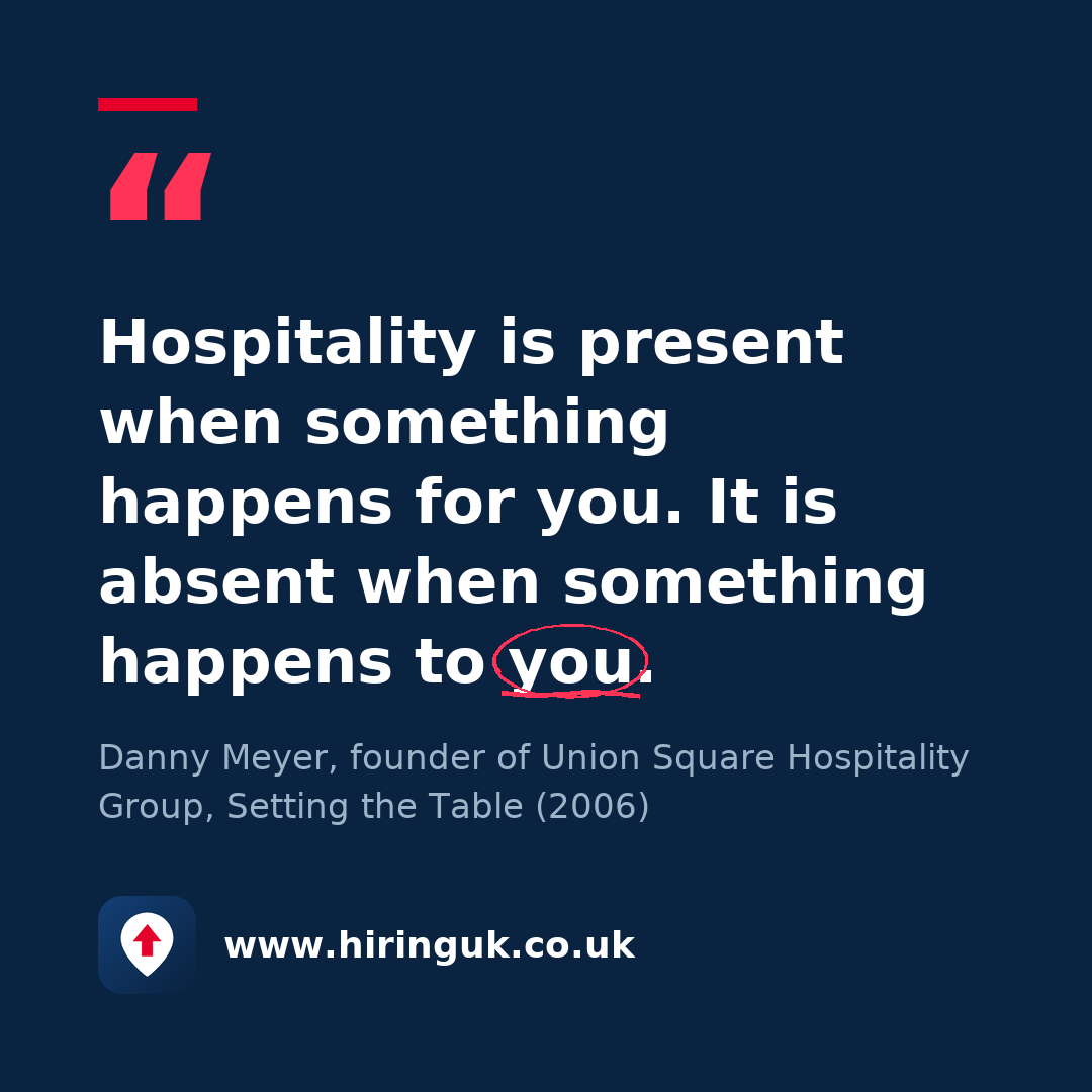 Quote card: Hospitality is present when something happens for you. It is absent when something happens to you.