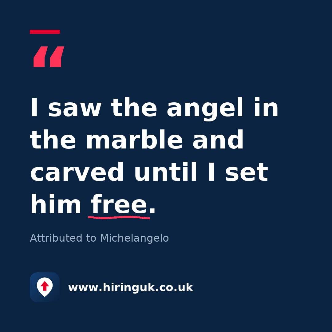 Quote card: I saw the angel in the marble and carved until I set him free.