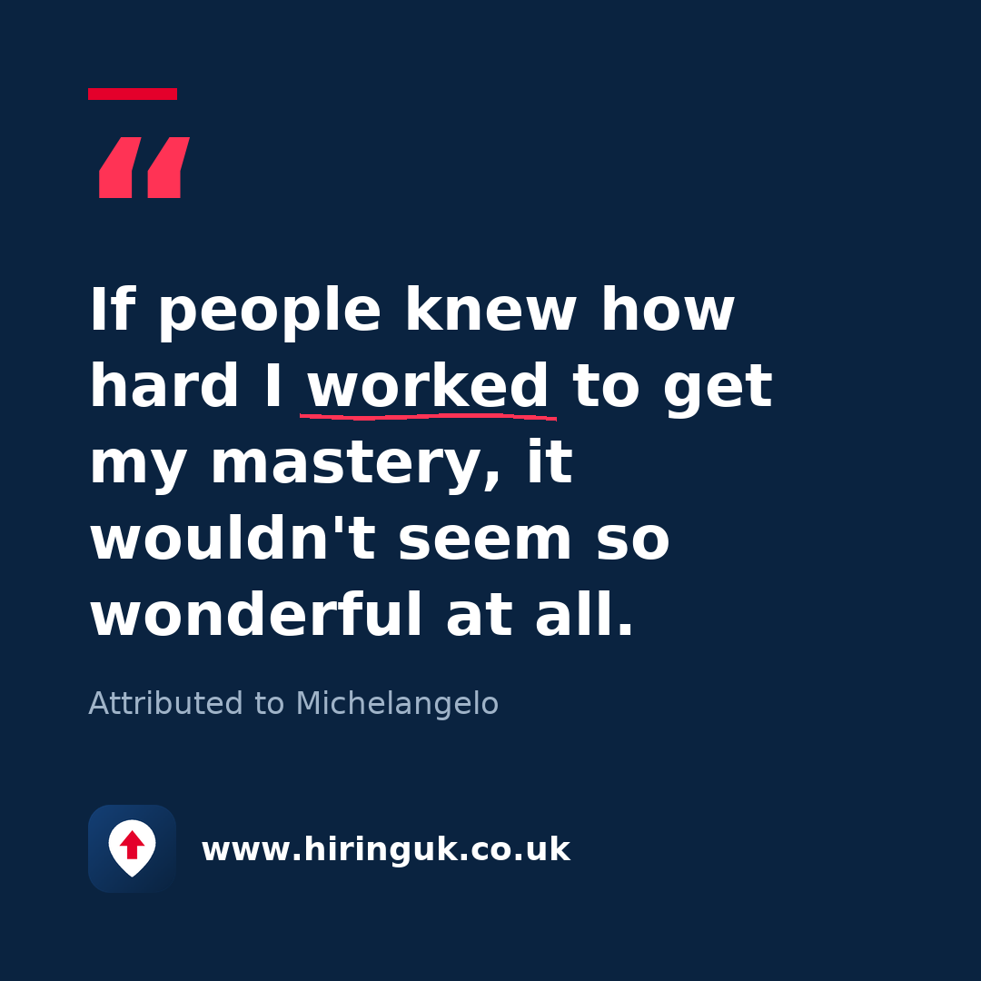 Quote card: If people knew how hard I worked to get my mastery, it wouldn't seem so wonderful at all.