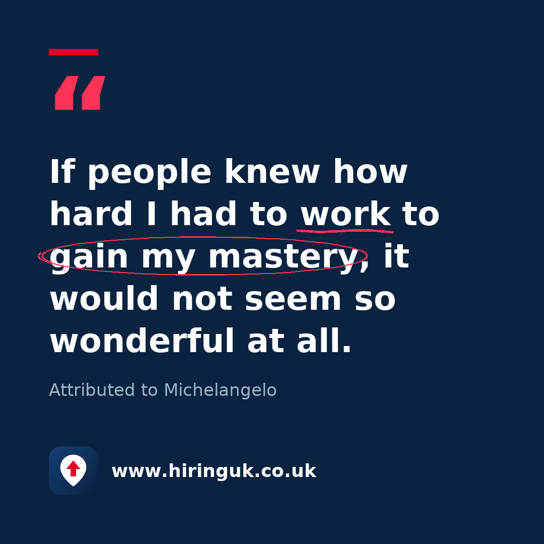 Quote card: If people knew how hard I had to work to gain my mastery, it would not seem so wonderful at all.