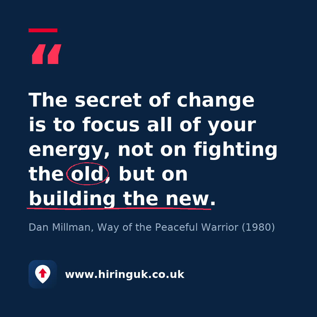 Quote card: The secret of change is to focus all of your energy, not on fighting the old, but on building the new.