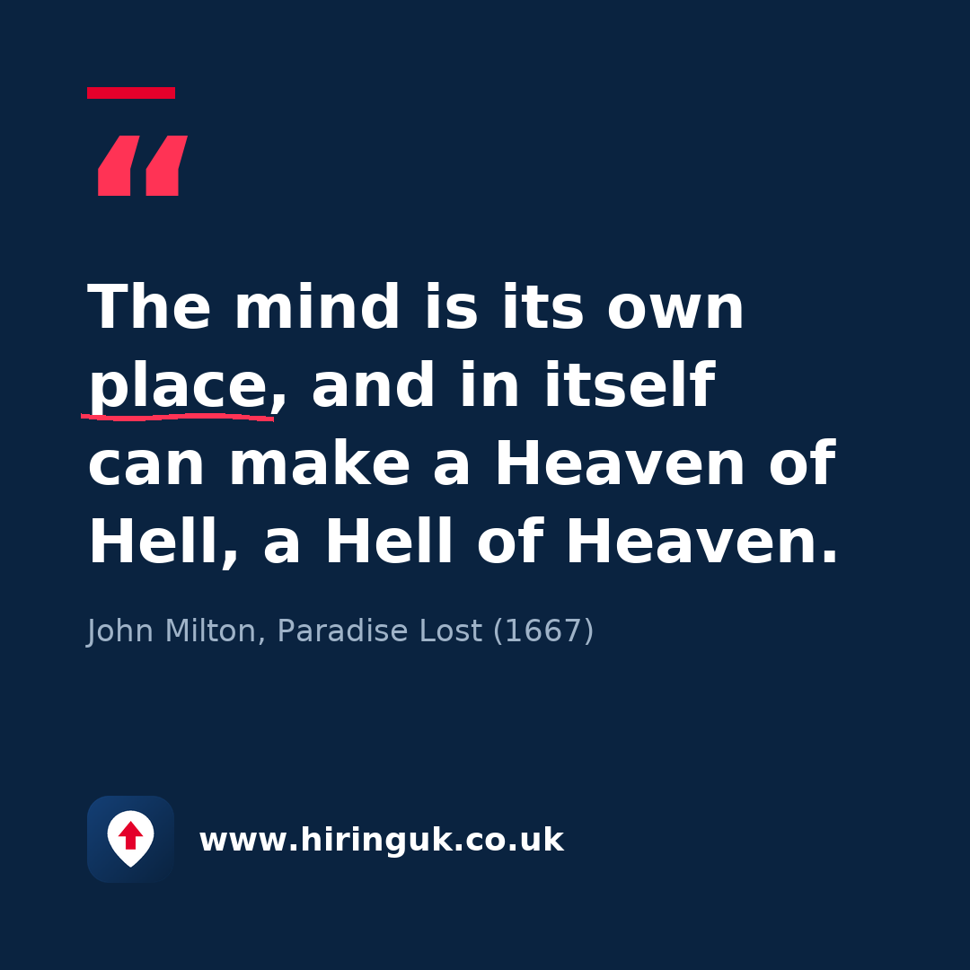 Quote card: The mind is its own place, and in itself can make a Heaven of Hell, a Hell of Heaven.