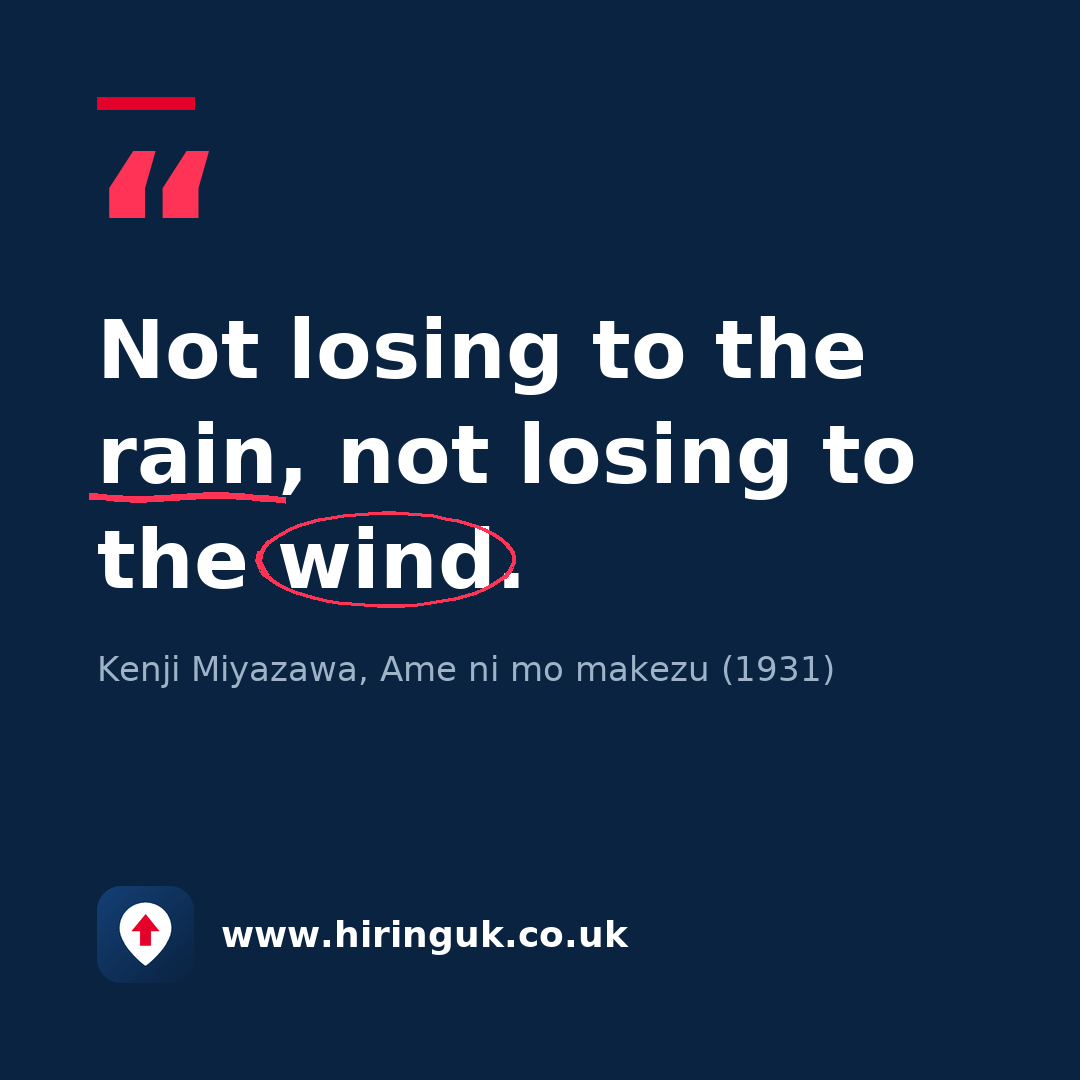 Quote card: Not losing to the rain, not losing to the wind.