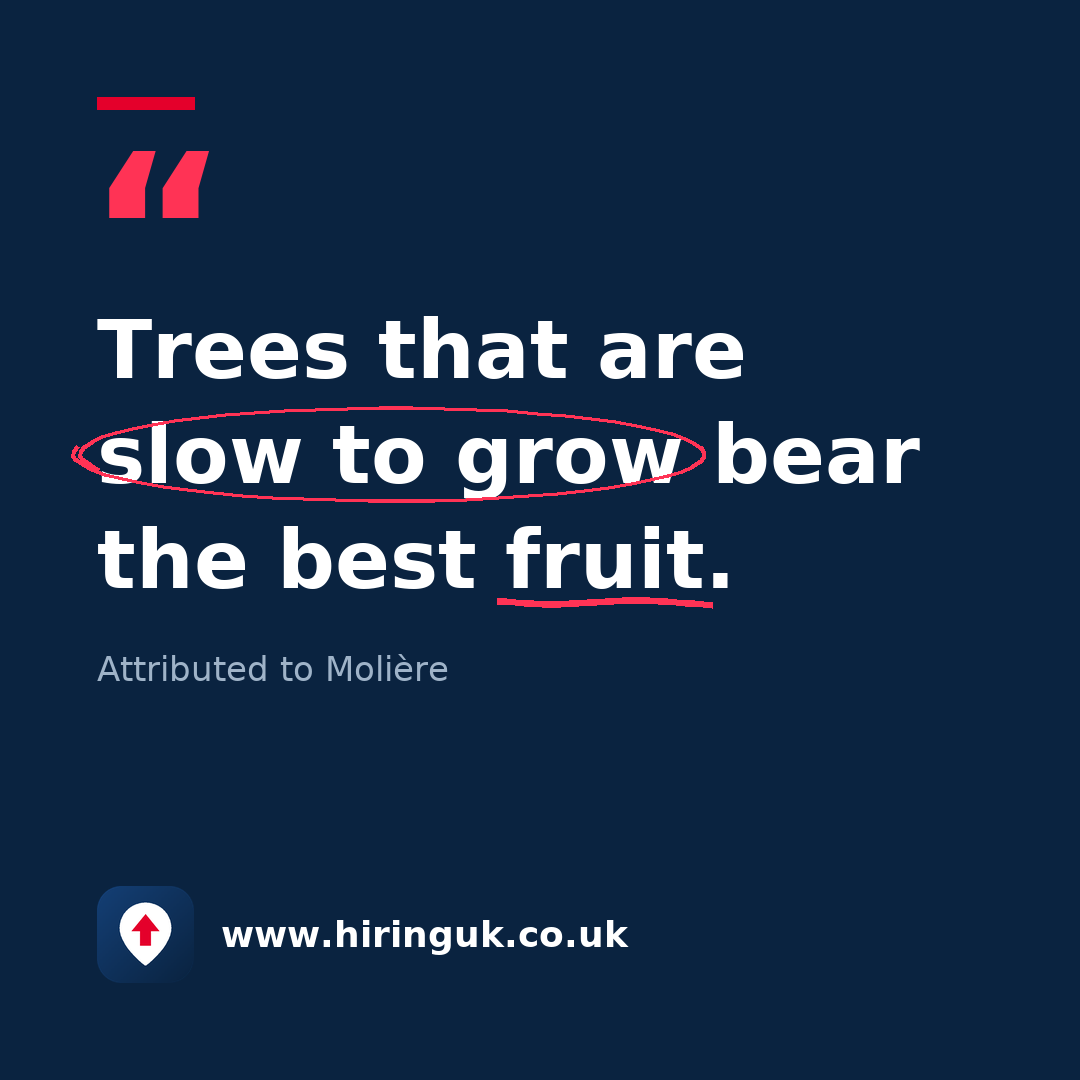 Quote card: Trees that are slow to grow bear the best fruit.