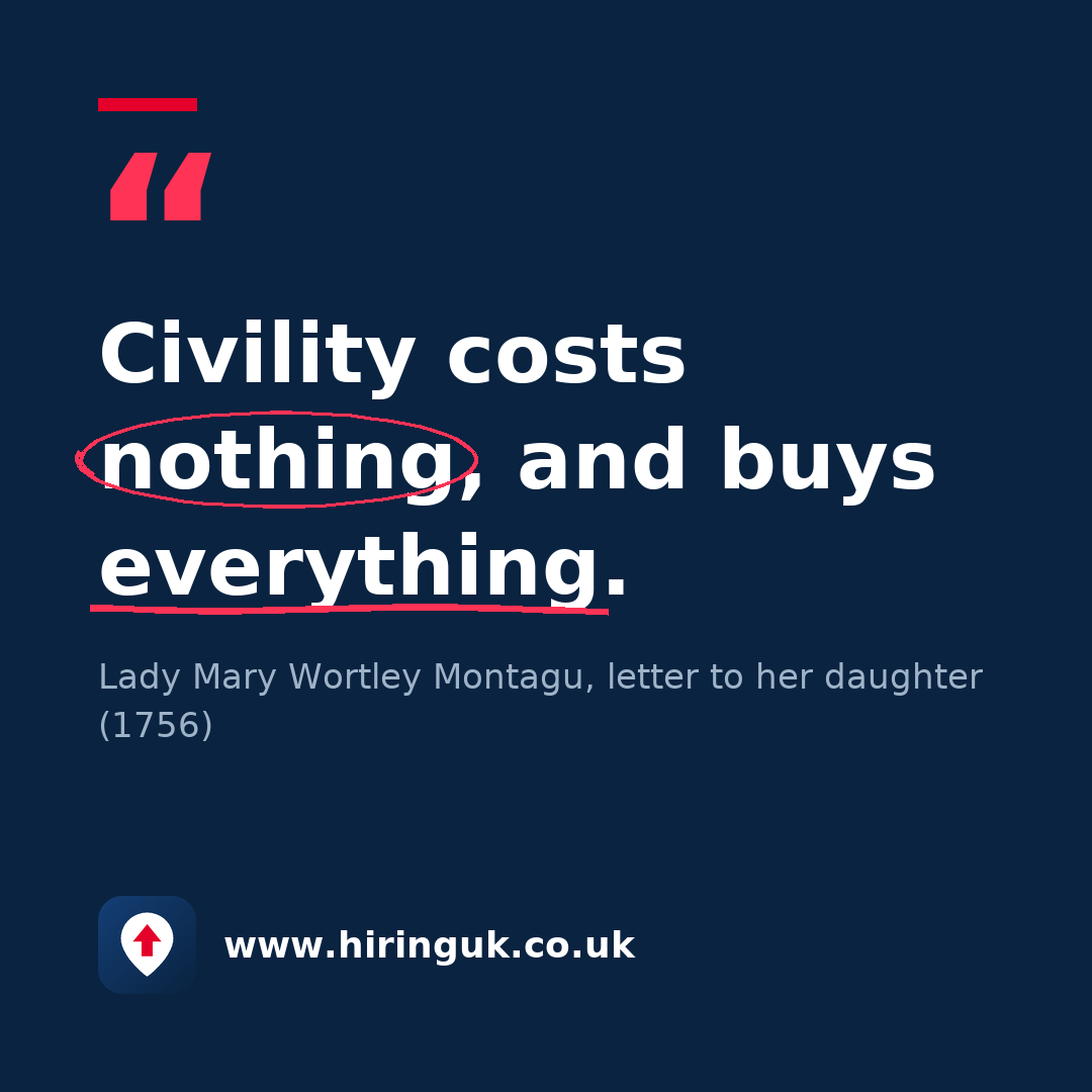 Quote card: Civility costs nothing, and buys everything.