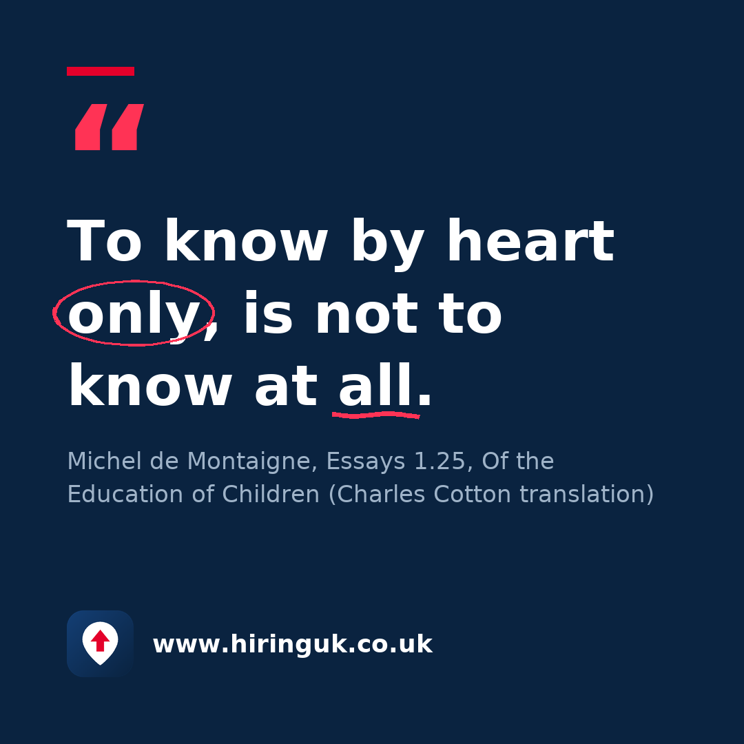 Quote card: To know by heart only, is not to know at all.