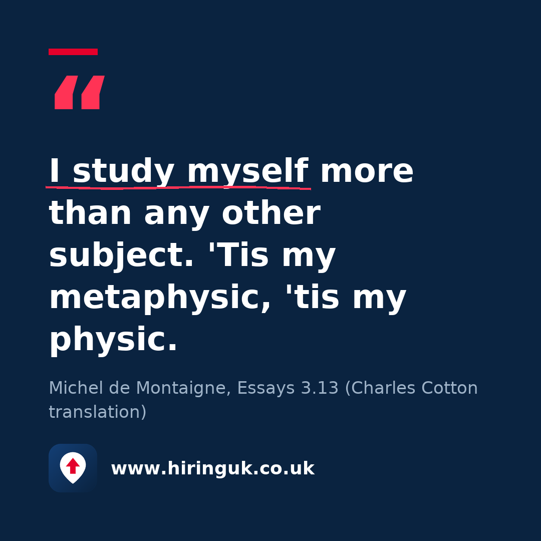 Quote card: I study myself more than any other subject. 'Tis my metaphysic, 'tis my physic.