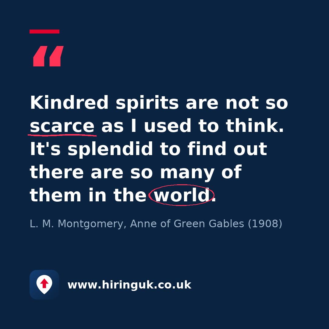 Quote card: Kindred spirits are not so scarce as I used to think. It's splendid to find out there are so many of them in the world.