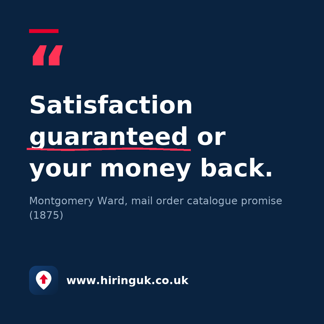Quote card: Satisfaction guaranteed or your money back.