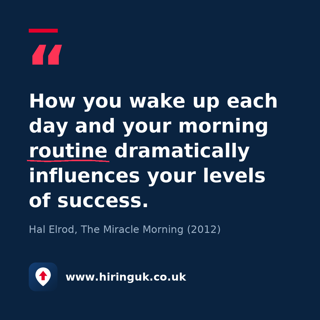 Quote card: How you wake up each day and your morning routine dramatically influences your levels of success.