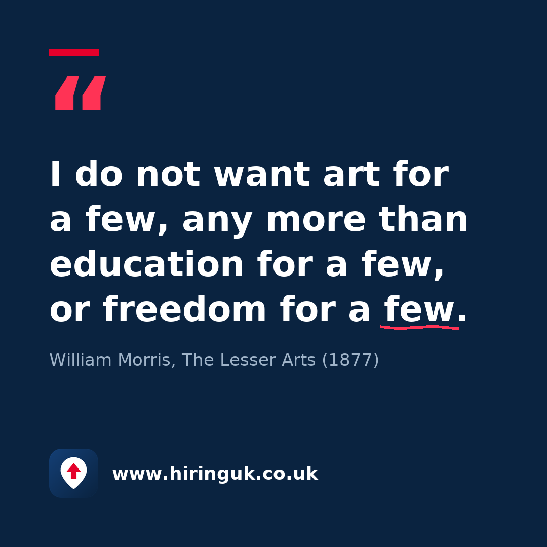 Quote card: I do not want art for a few, any more than education for a few, or freedom for a few.