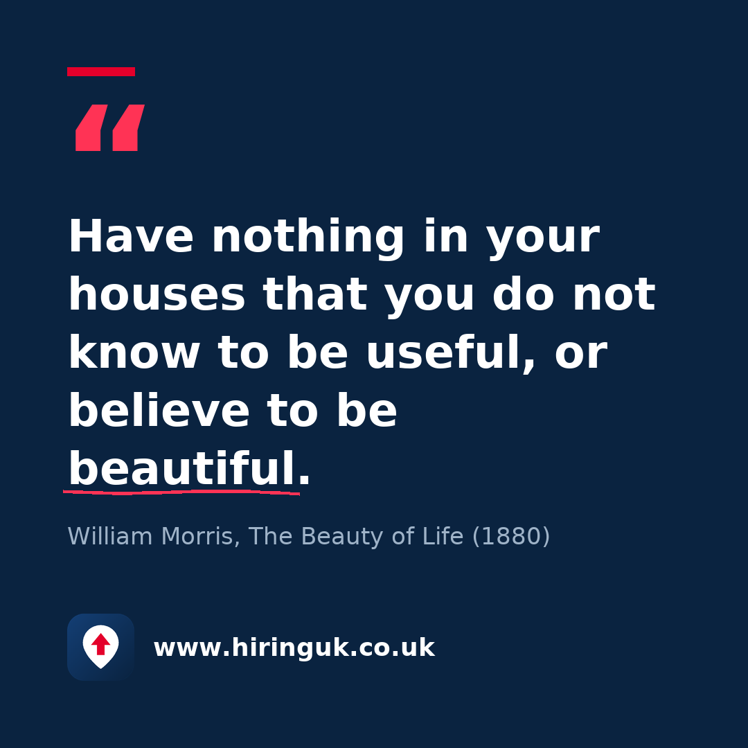 Quote card: Have nothing in your houses that you do not know to be useful, or believe to be beautiful.