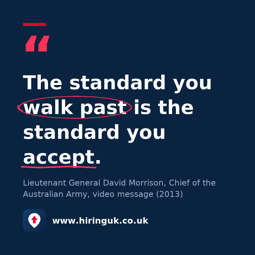 Quote card: The standard you walk past is the standard you accept.
