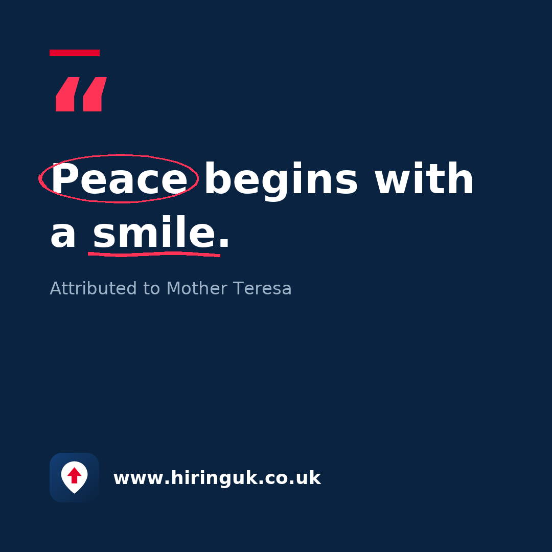 Quote card: Peace begins with a smile.
