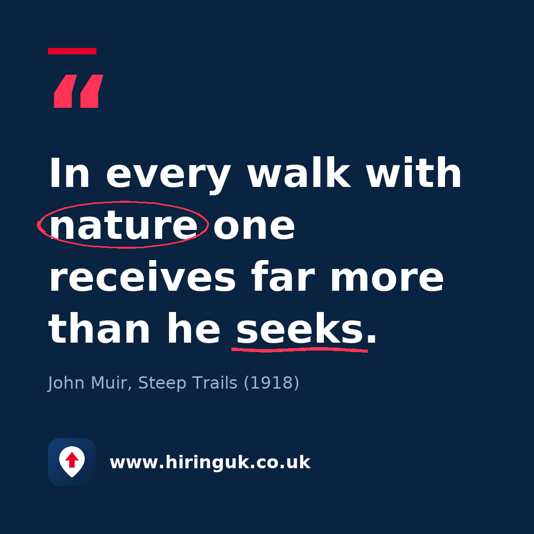 Quote card: In every walk with nature one receives far more than he seeks.