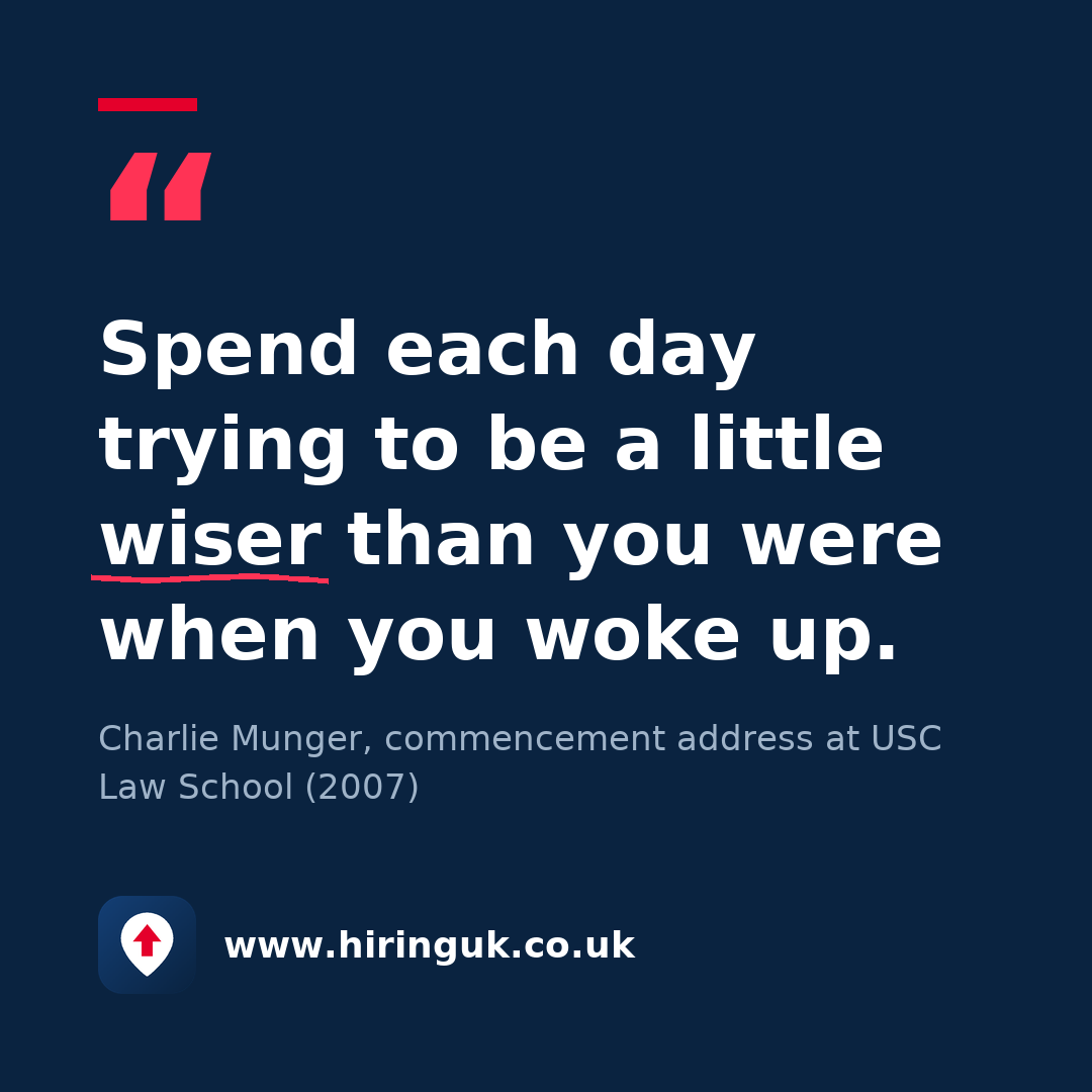 Quote card: Spend each day trying to be a little wiser than you were when you woke up.