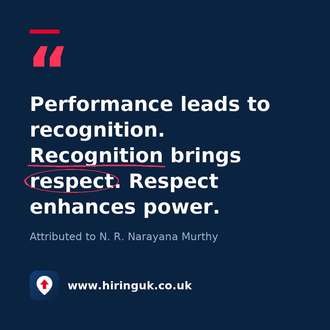 Quote card: Performance leads to recognition. Recognition brings respect. Respect enhances power.