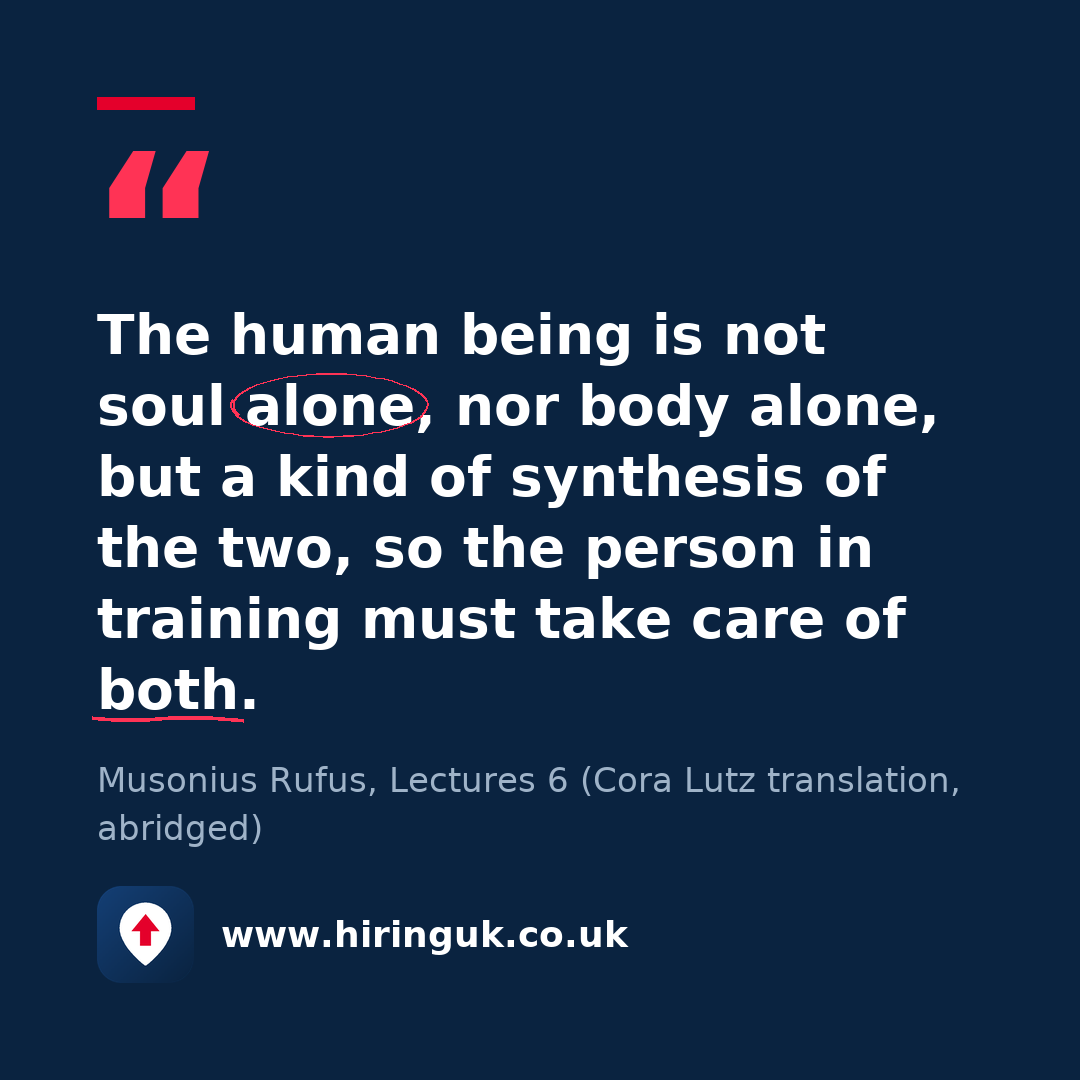 Quote card: The human being is not soul alone, nor body alone, but a kind of synthesis of the two, so the person in training must take care of both.