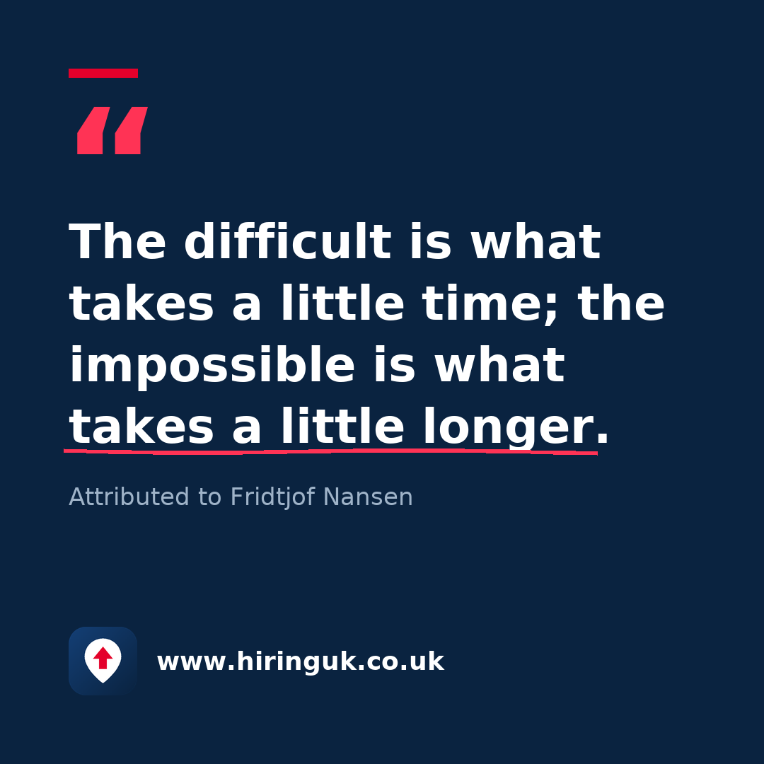 Quote card: The difficult is what takes a little time; the impossible is what takes a little longer.