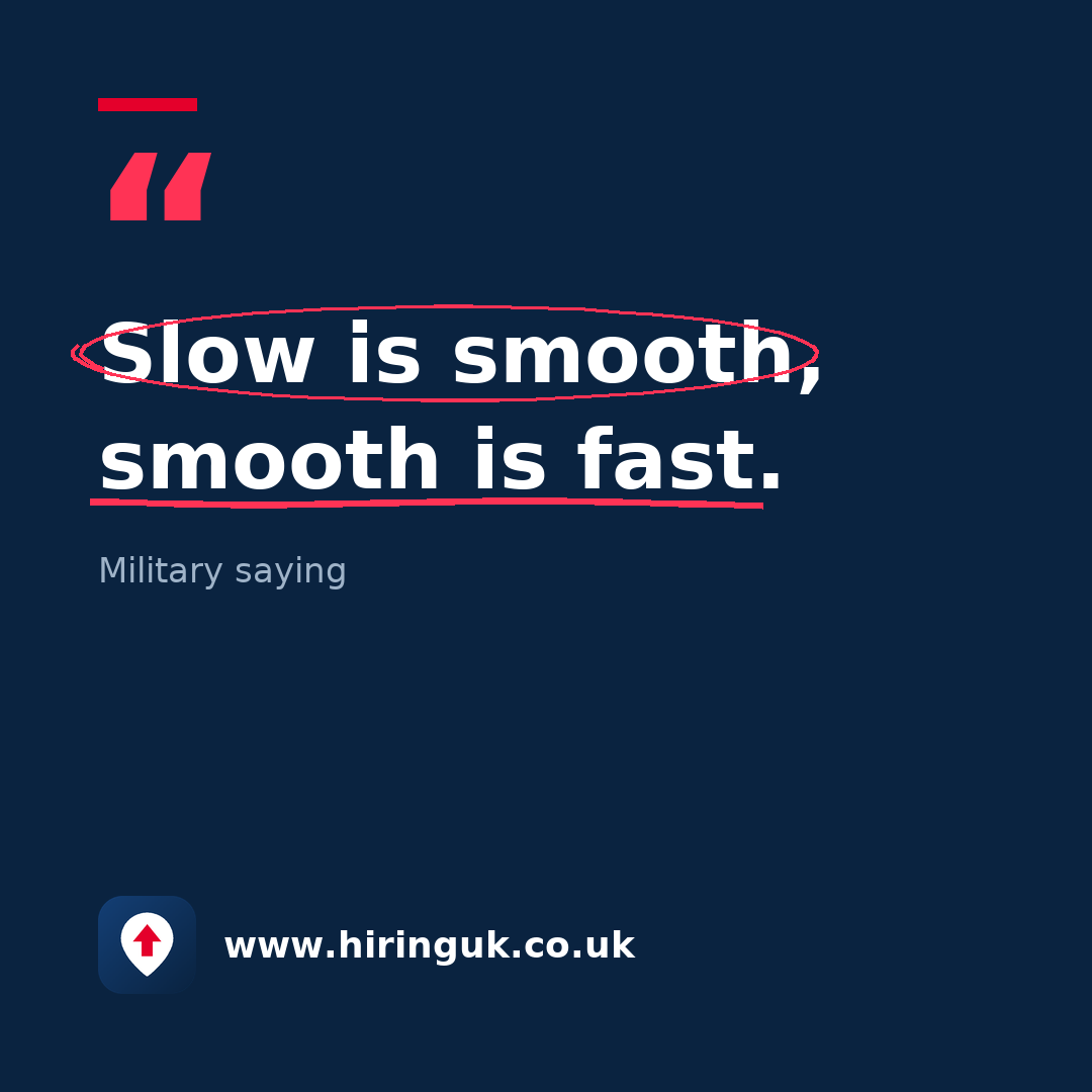 Quote card: Slow is smooth, smooth is fast.