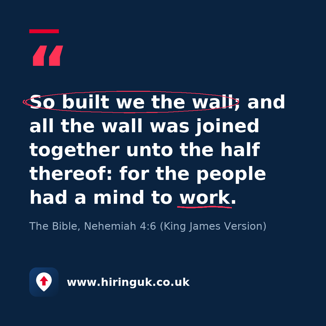Quote card: So built we the wall; and all the wall was joined together unto the half thereof: for the people had a mind to work.