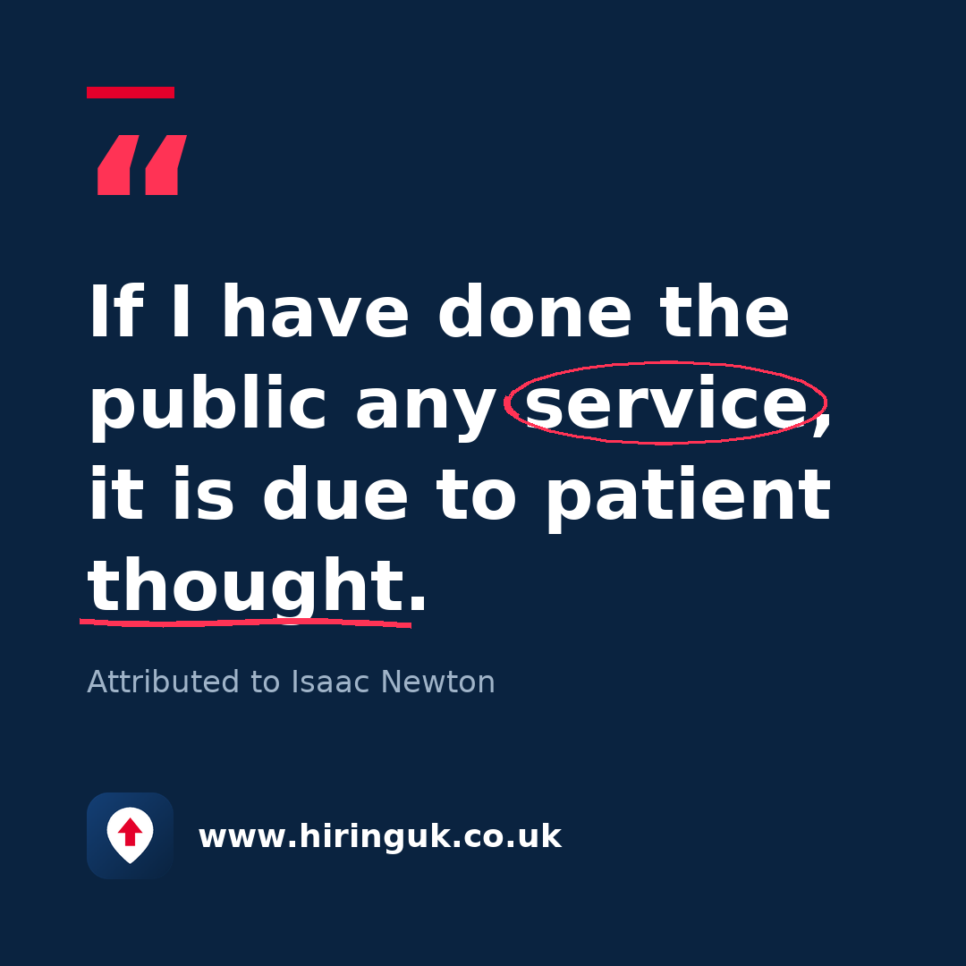 Quote card: If I have done the public any service, it is due to patient thought.