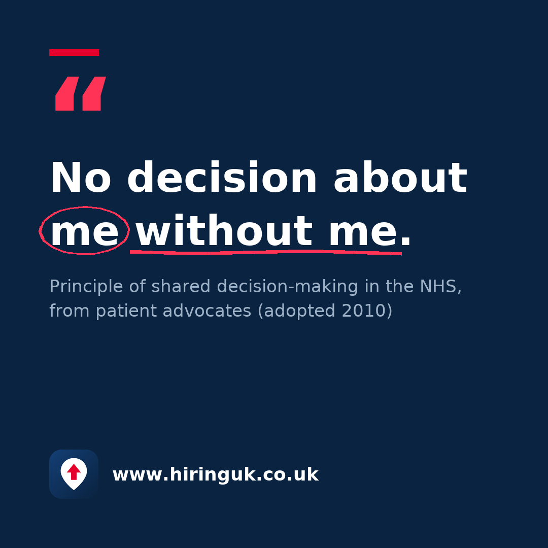 Quote card: No decision about me without me.