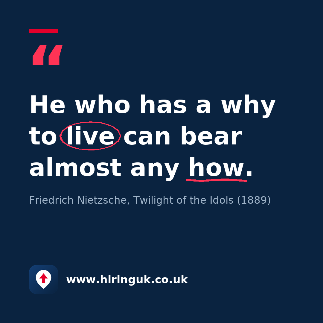Quote card: He who has a why to live can bear almost any how.