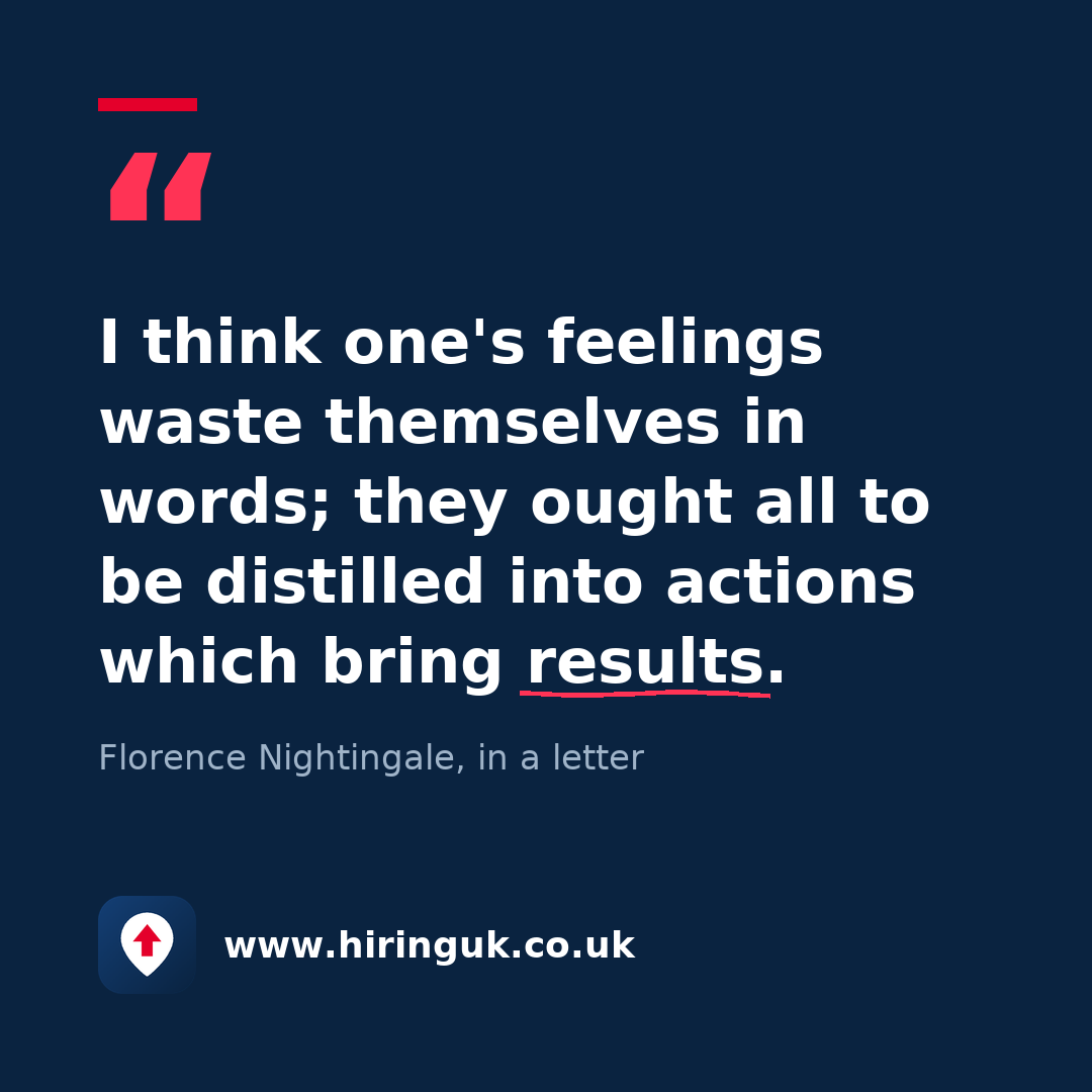 Quote card: I think one's feelings waste themselves in words; they ought all to be distilled into actions which bring results.