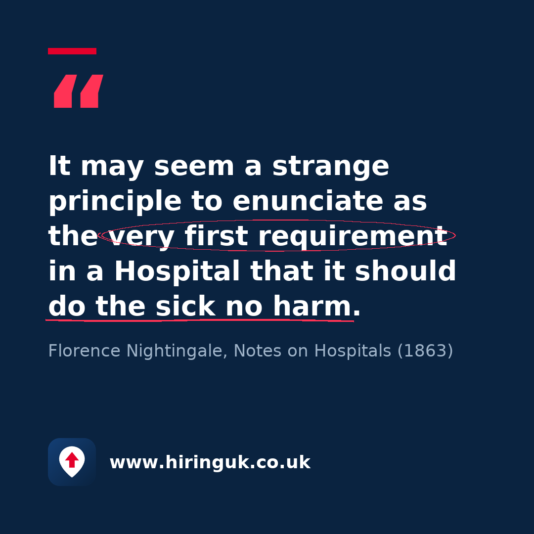 Quote card: It may seem a strange principle to enunciate as the very first requirement in a Hospital that it should do the sick no harm.
