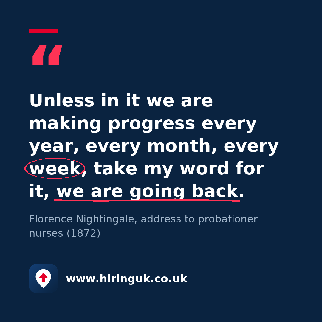 Quote card: Unless in it we are making progress every year, every month, every week, take my word for it, we are going back.